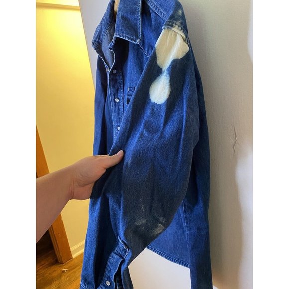 Vintage Men’s Sanforized Pearl Snap Denim Shirt Be Wise Be Satisfied Distressed - Picture 7 of 12